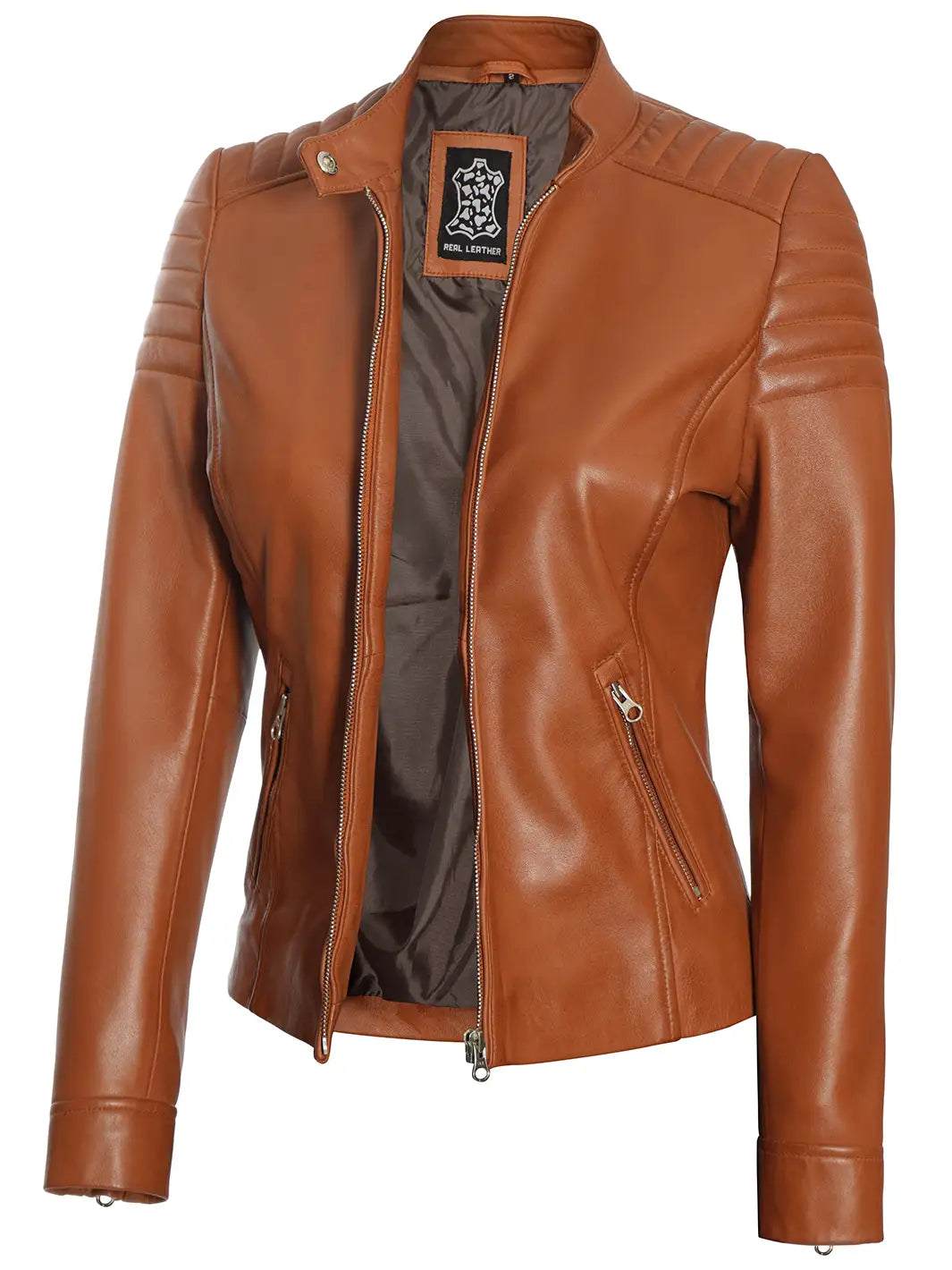 Tan women real leather jacket