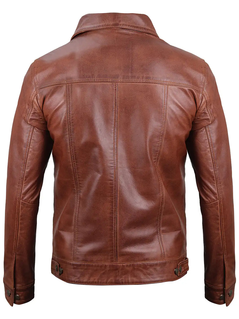 Trucker cognac leather jacket