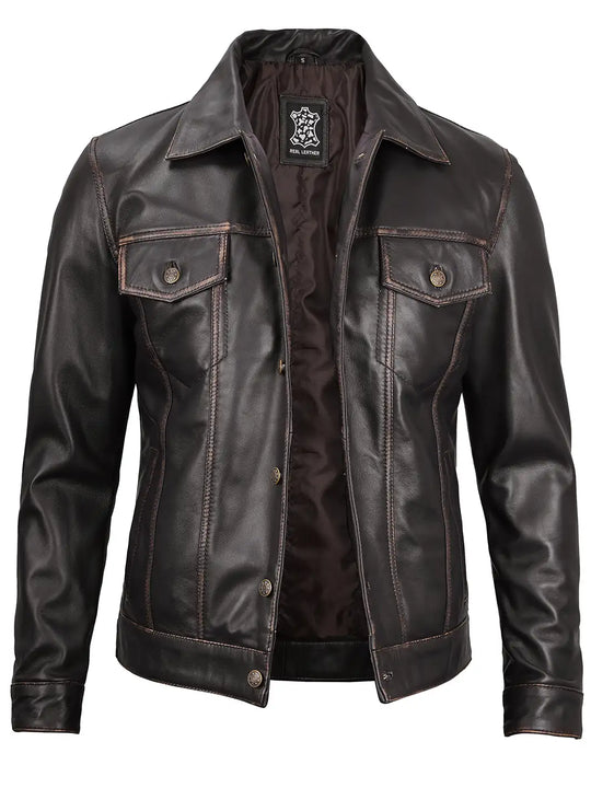 Trucker mens real leather jacket