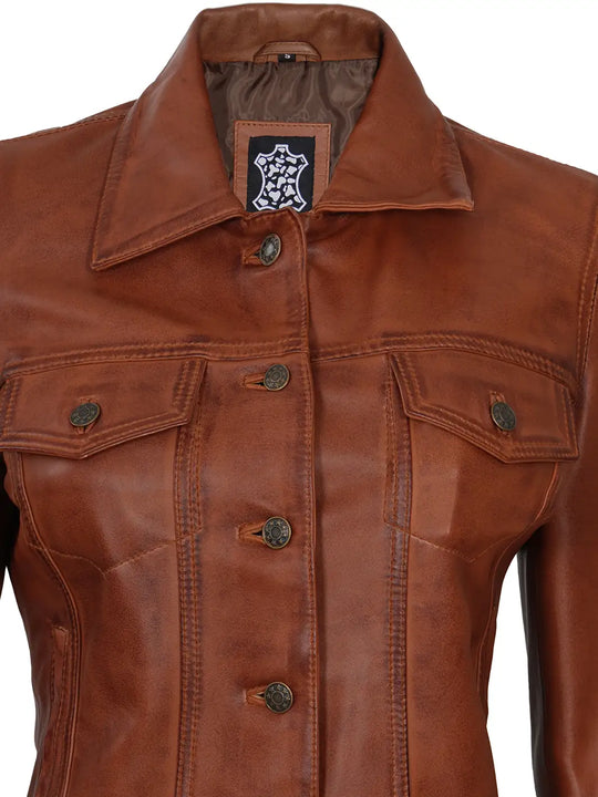 Trucker womens leather jacket