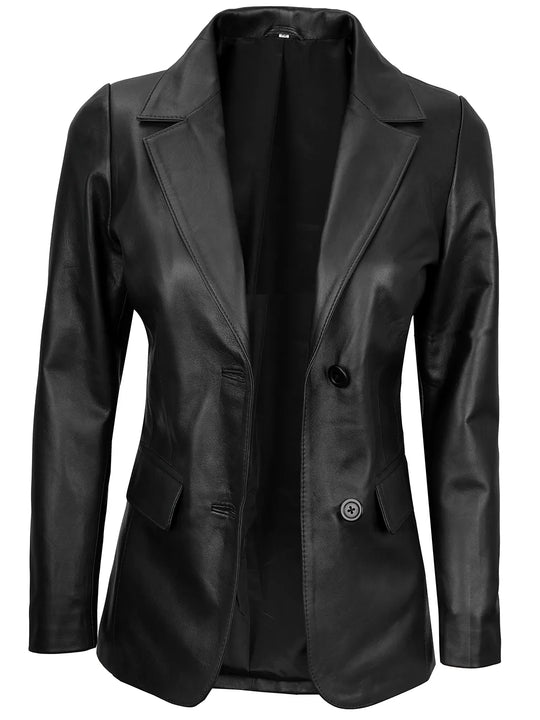 Women black leather blazer