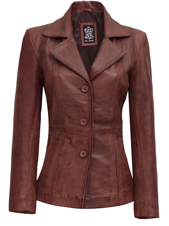 Women brown real leather coat