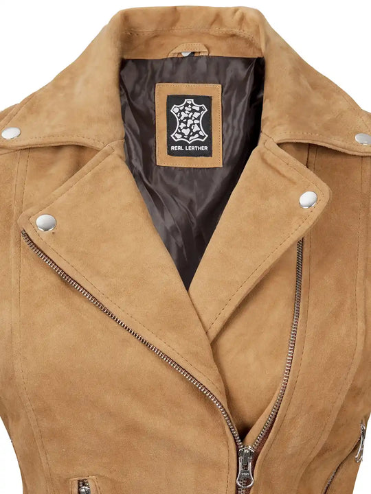Women brown suede leather jacket
