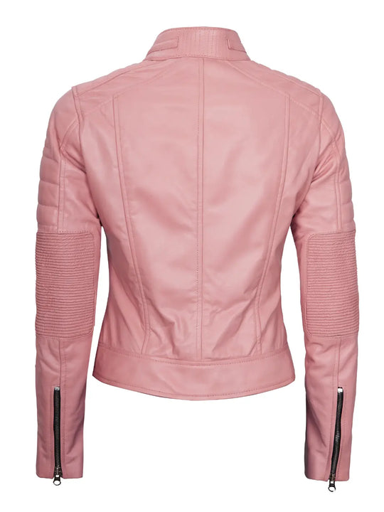 Pink cafe racer leather jacket