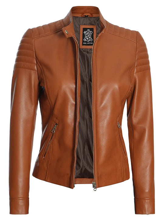 Women cafe racer real leather jacket