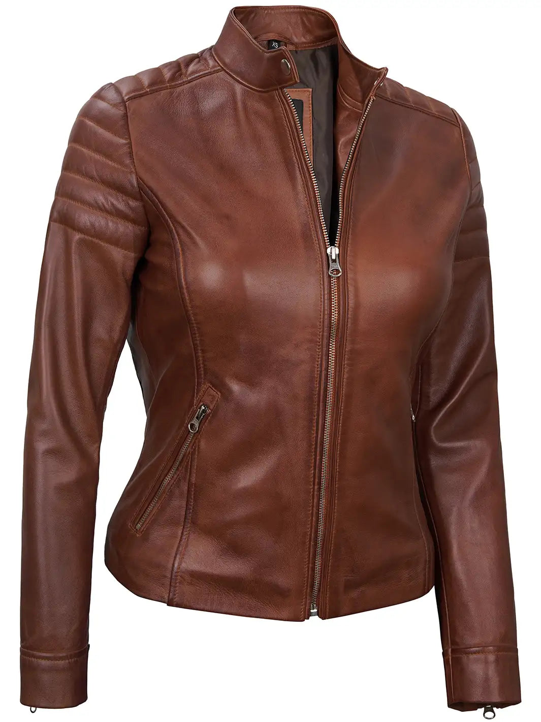 Women cognac leather jacket