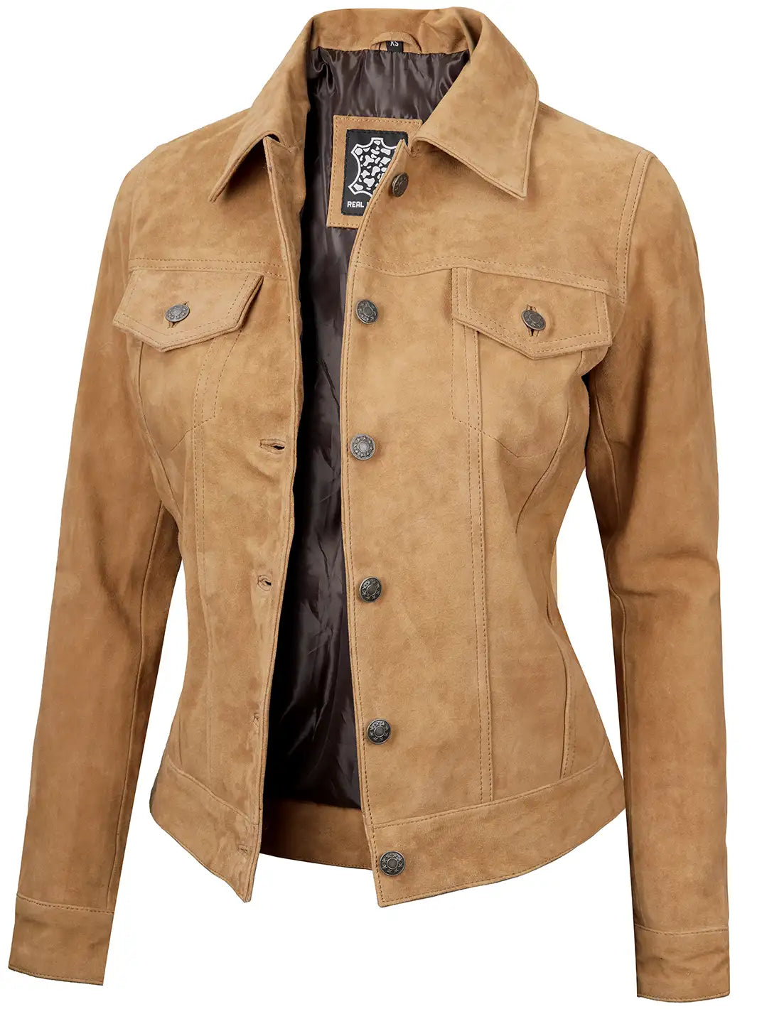 Women light brown suede leather jacket