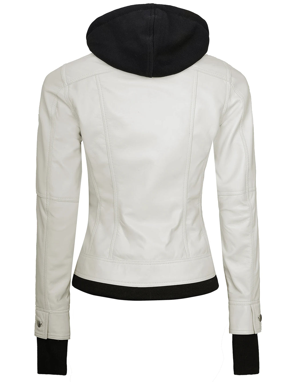 Women off white leather jacket hooded
