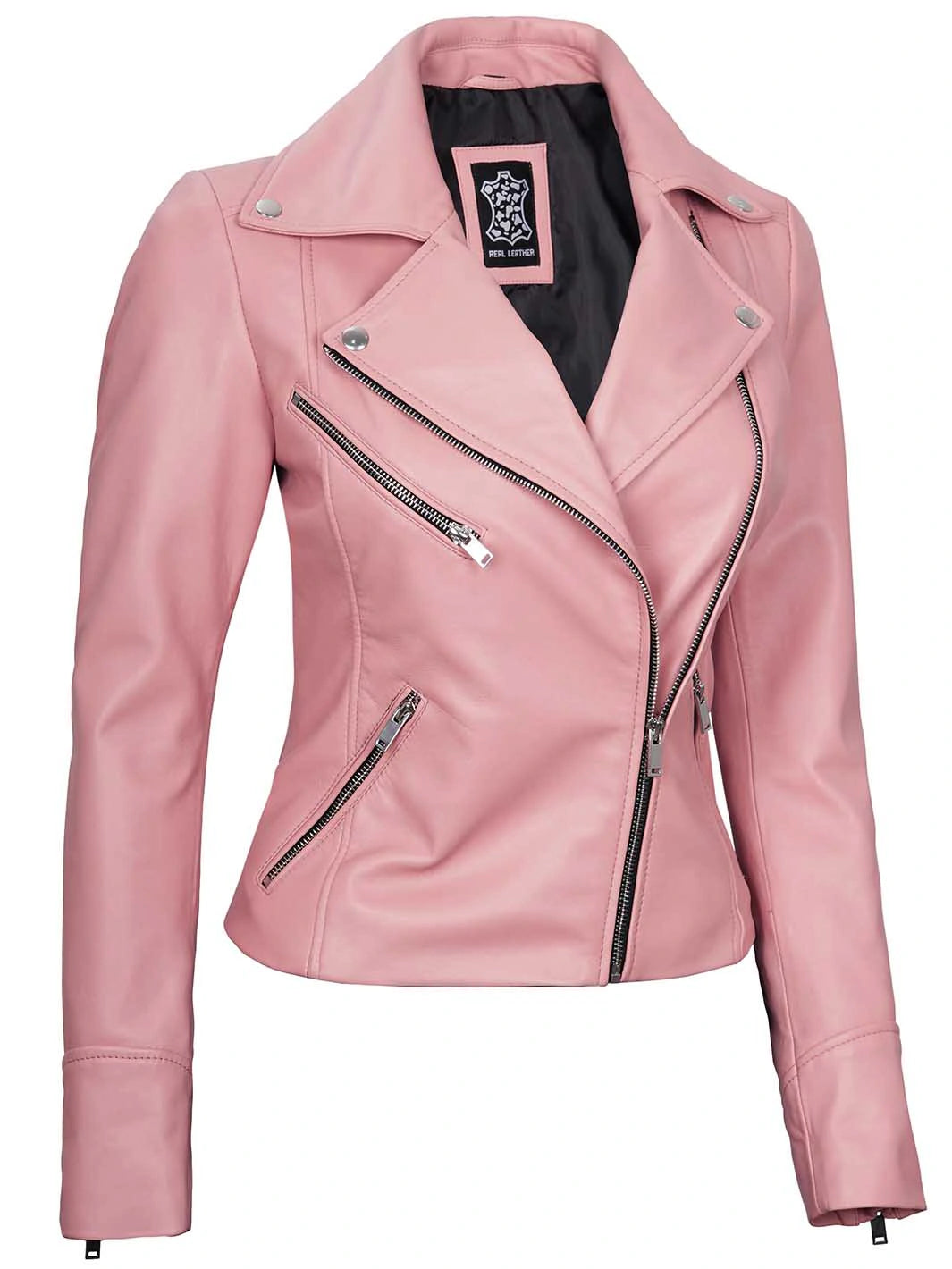Women pink leather jacket