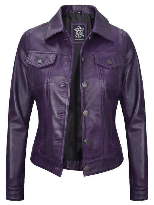 Women purple leather jacket