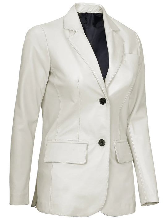 Women real leather off white coat
