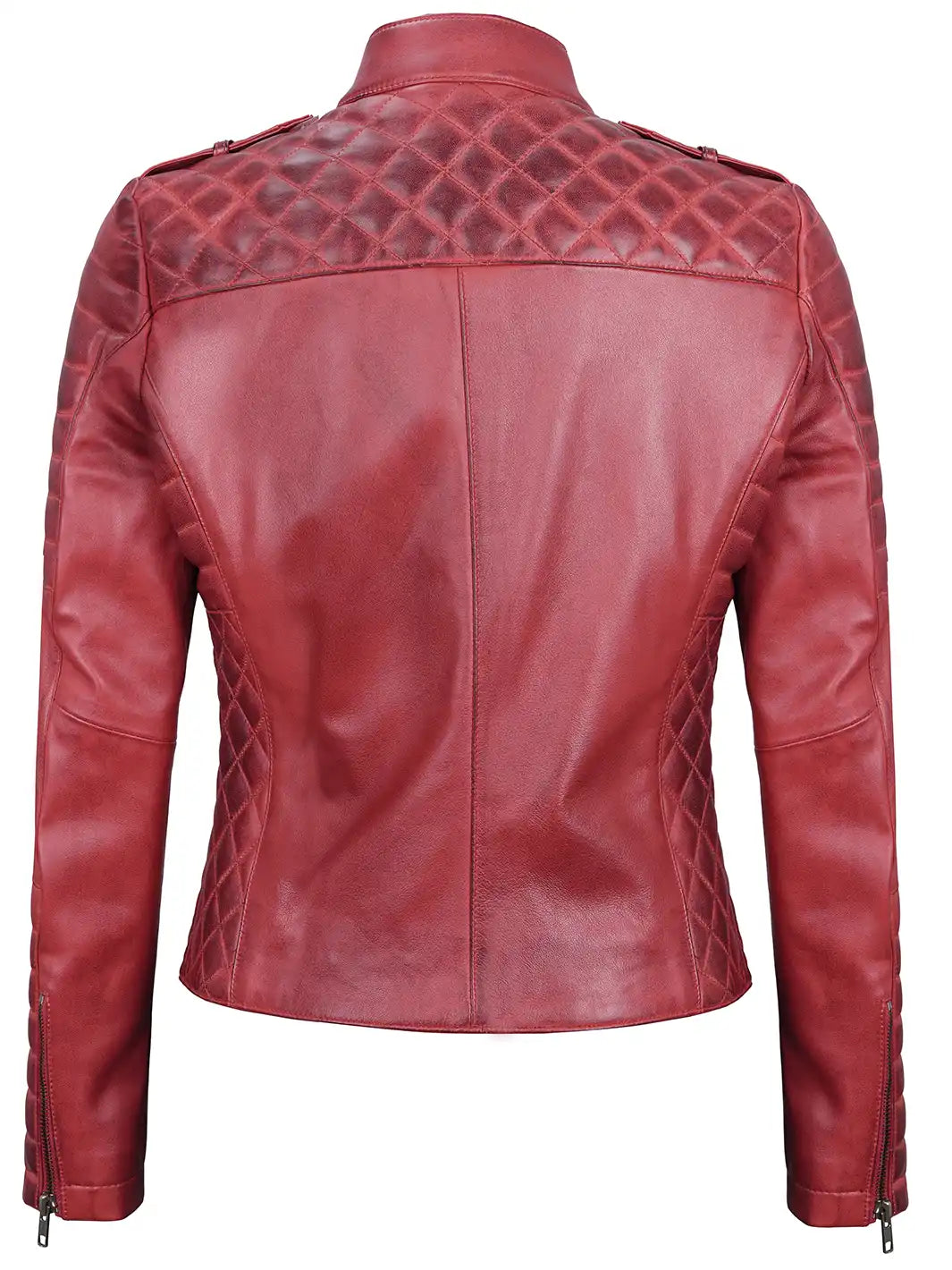 Women red leather jacket