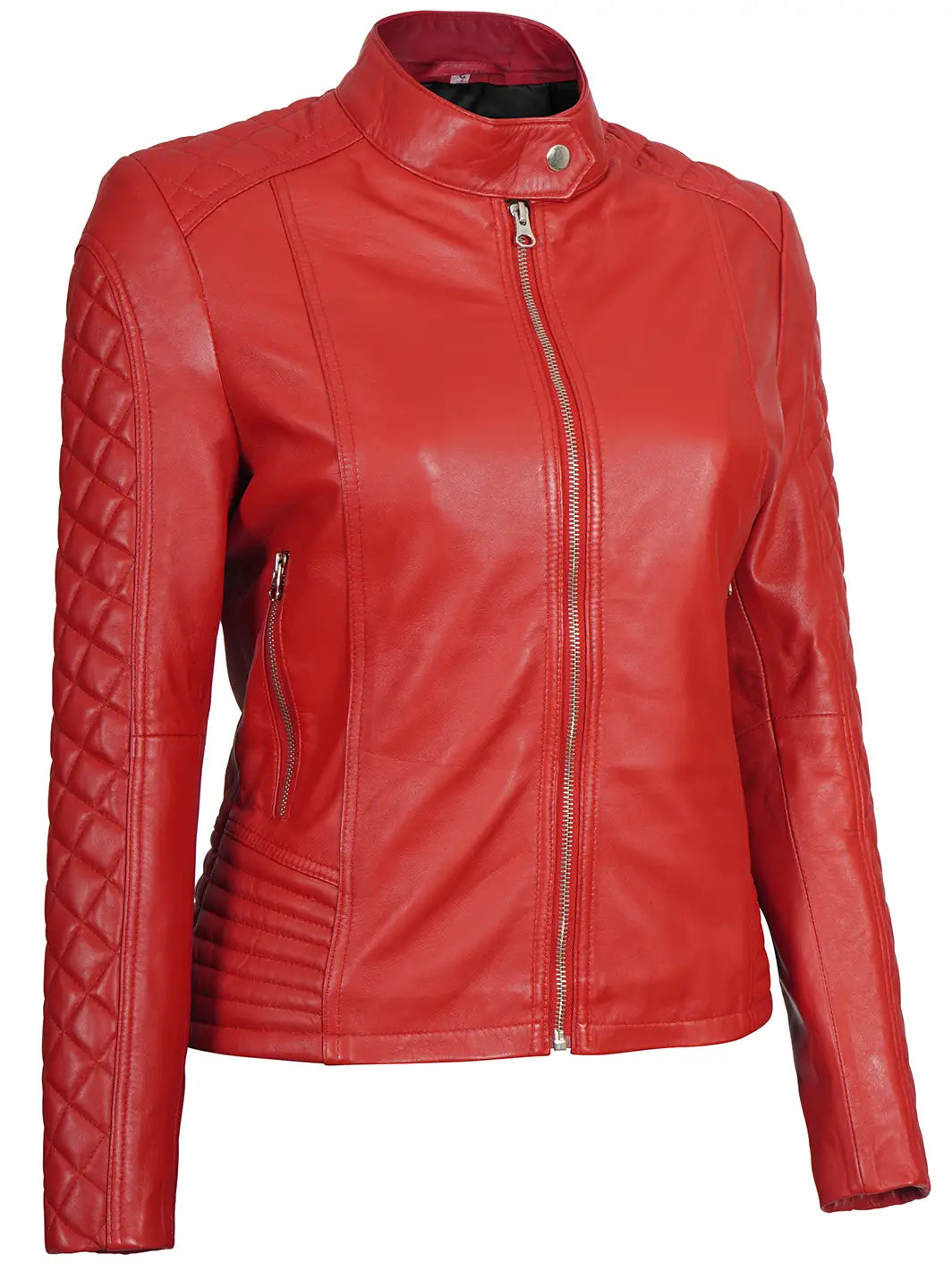 Women red real leather jacket