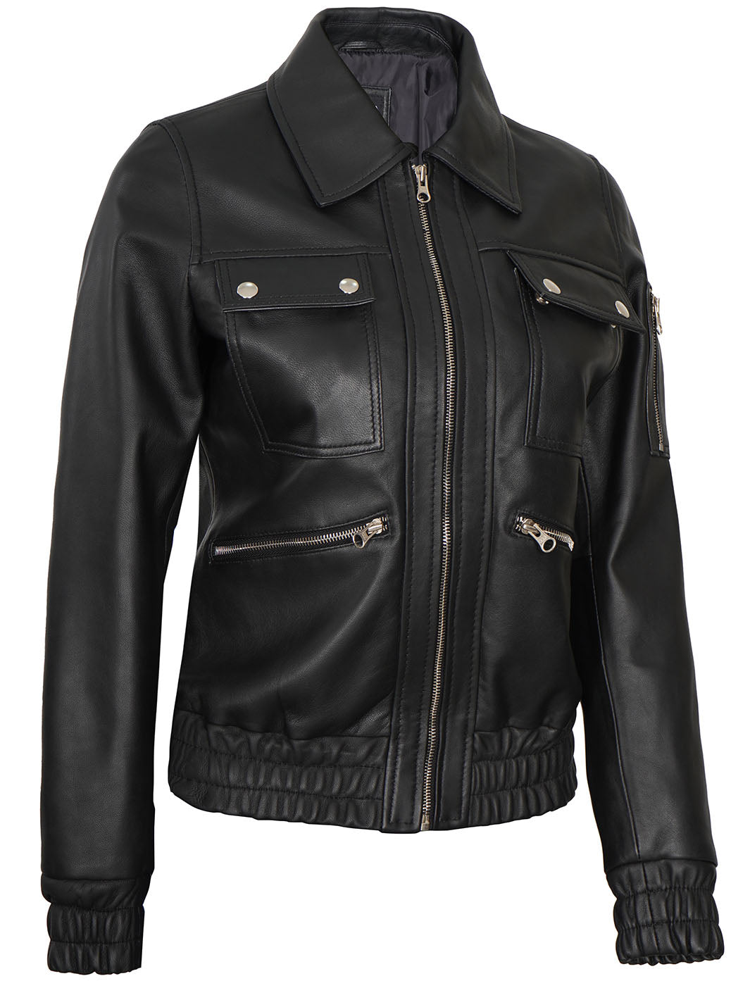womens black bomber leather jacket