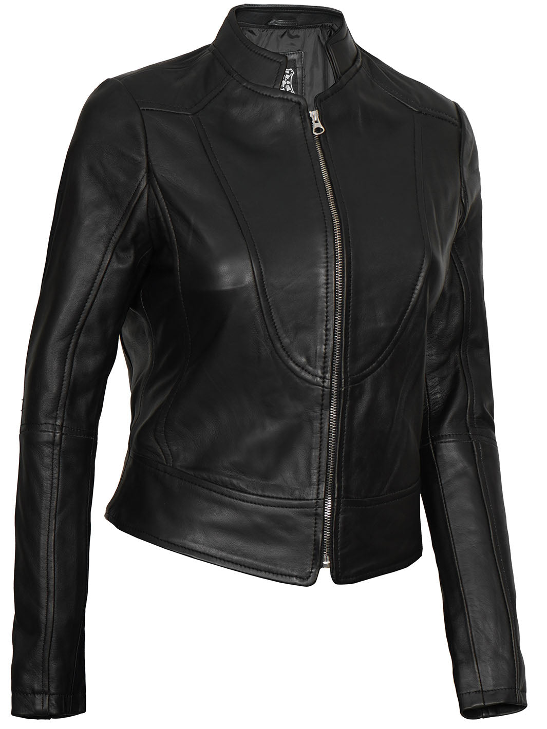 Women Black Cafe Racer Leather Jacket