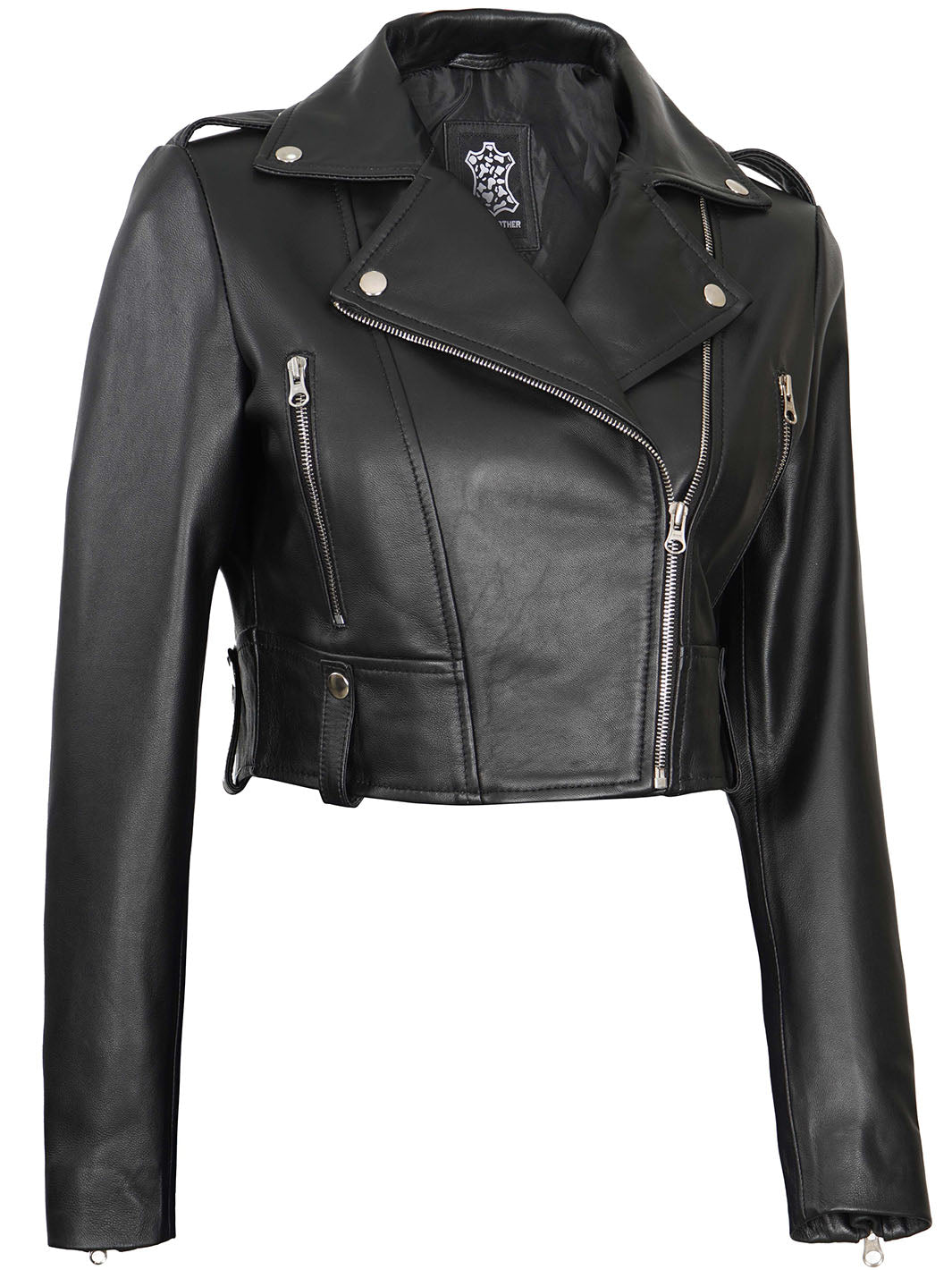 black cropped moto leather jacket