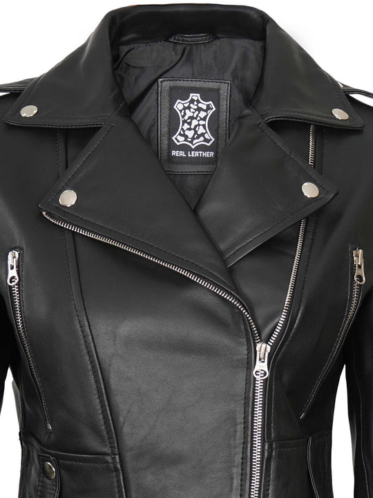 black cropped leather moto jacket womens