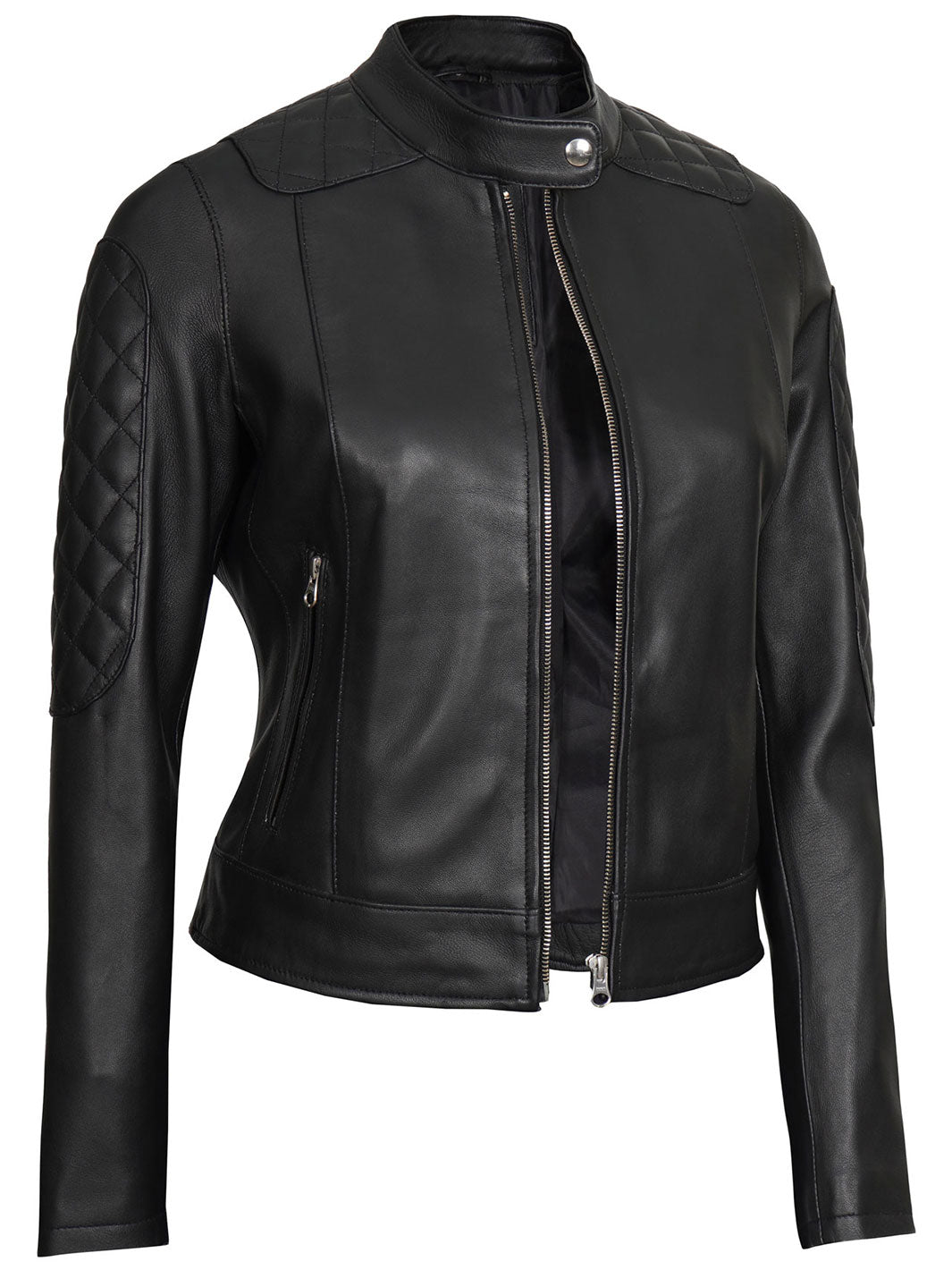 Erika Women's Black Quilted Biker Leather Jacket