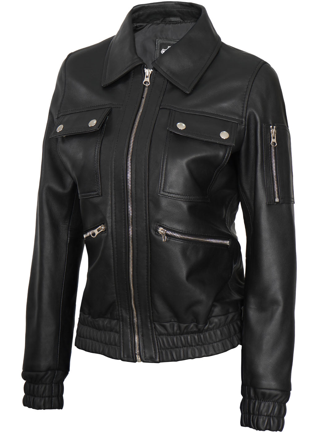 Womens Black Bomber Leather Jacket