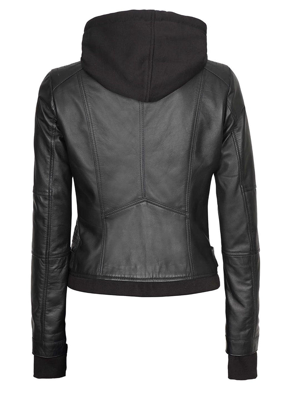 Womens Black Leather Jacket with hood