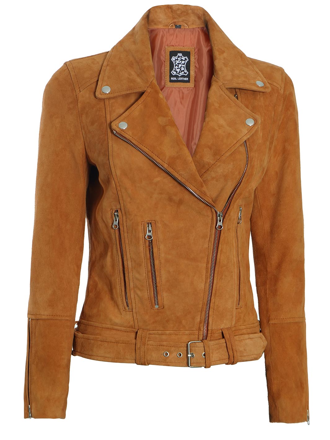 Womens Brown Suede Moto Leather Jacket