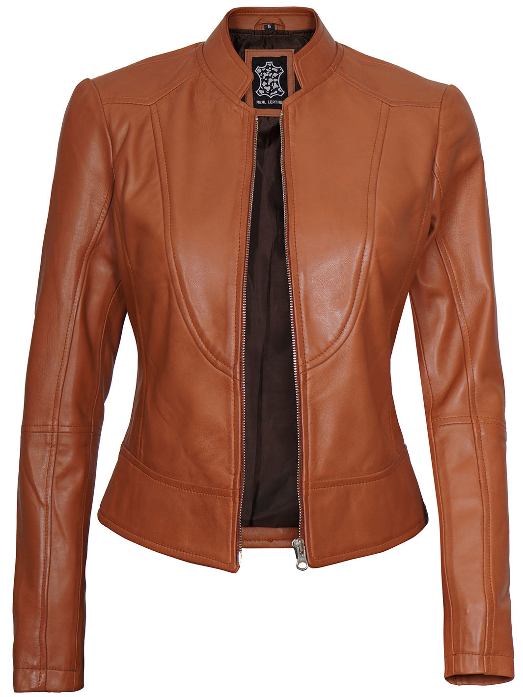 Amy Womens Motocycle Tan Leather Jacket