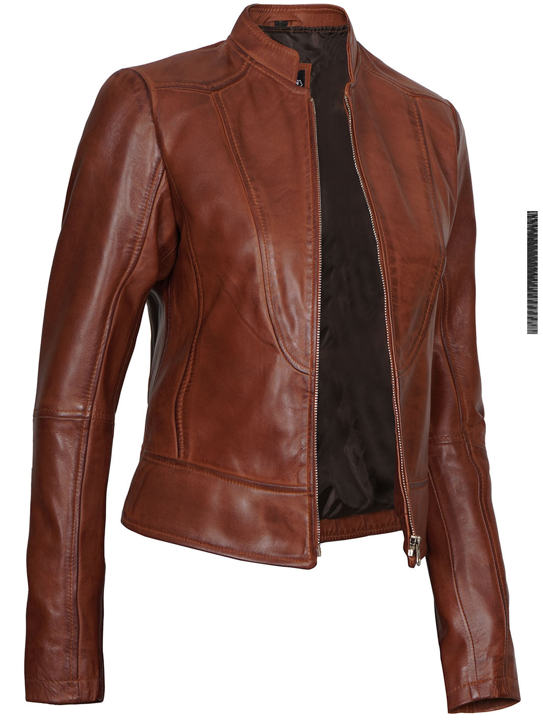 Womens Cognac Cafe Racer Leather Jacket
