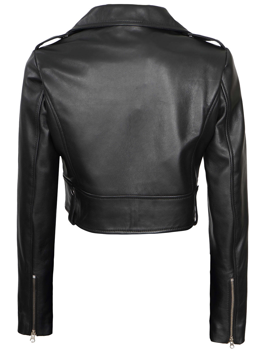 ladies black cropped moto leather jacket