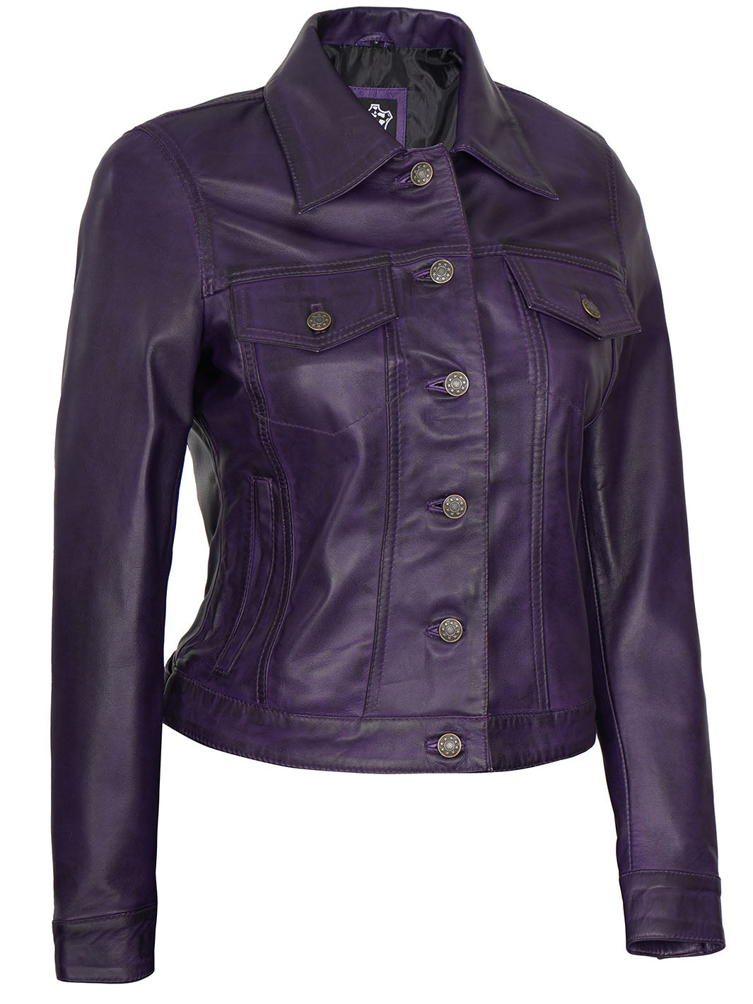 Womens Real Lambskin Trucker Purple Leather Jacket