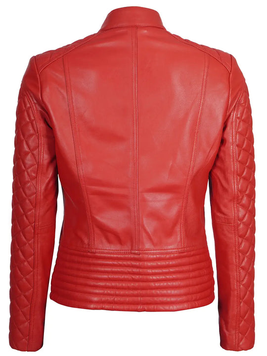 Womens red leather biker jacket