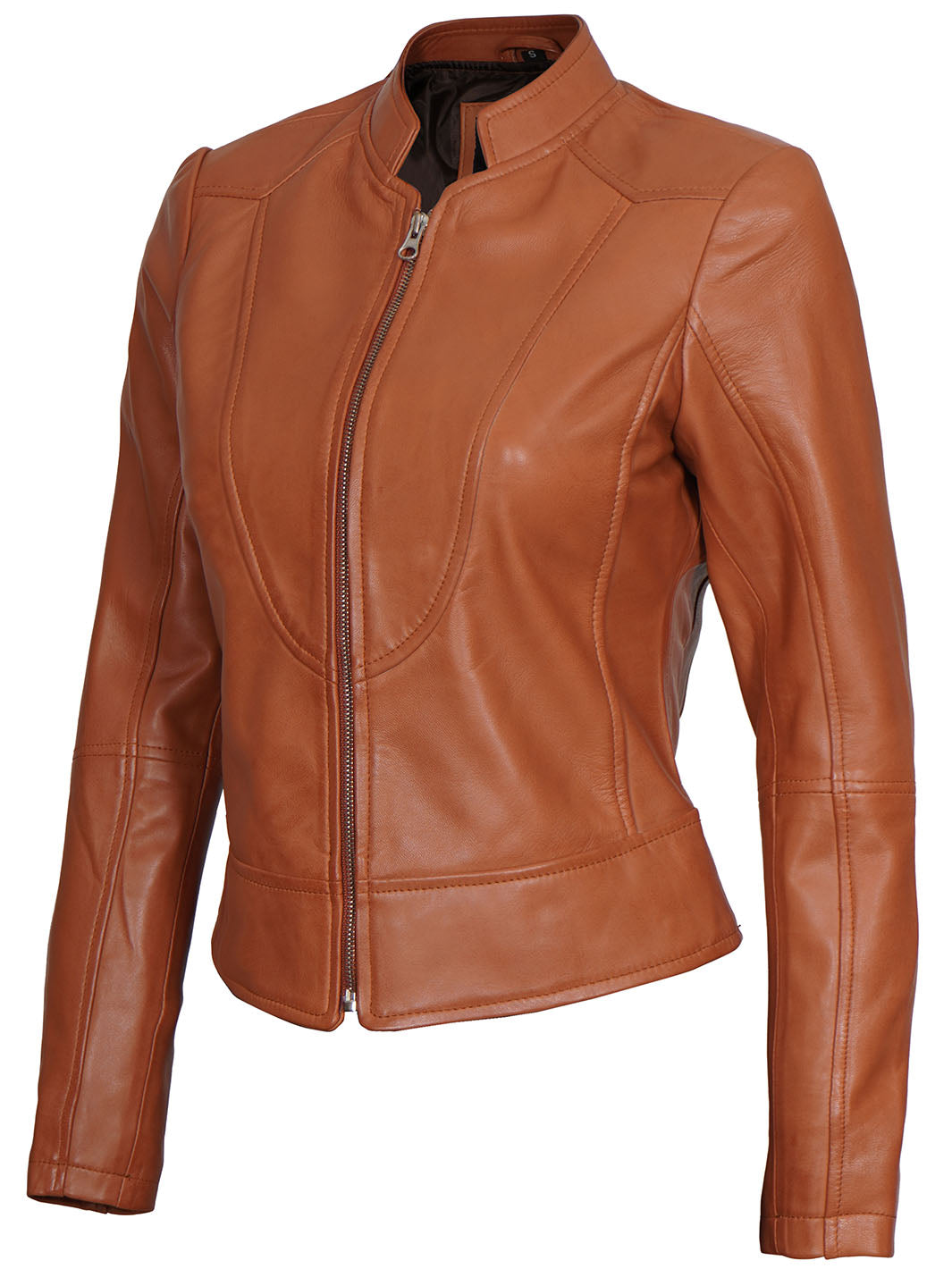 women tan biker Leather Jacket