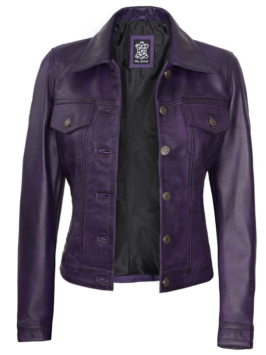 Womens Trucker Real Lambskin Leather Jacket