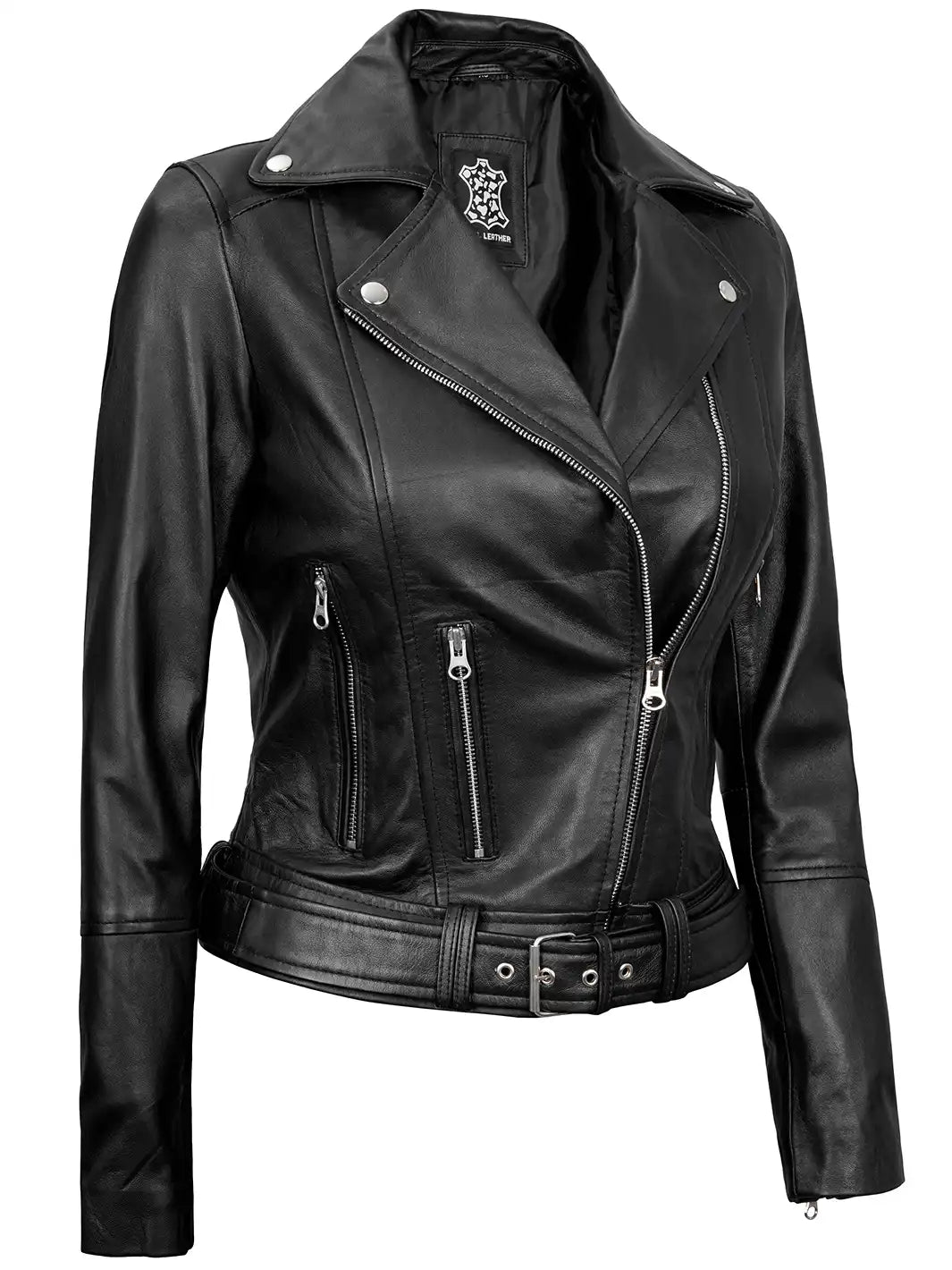 Womens black leather biker jacket