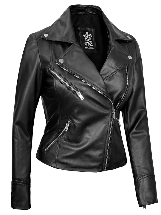 Womens black leather jacket