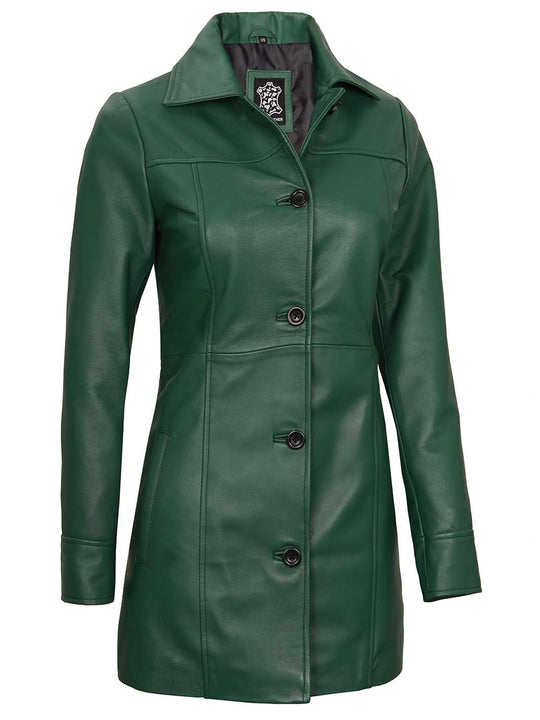 Womens green real leather coat