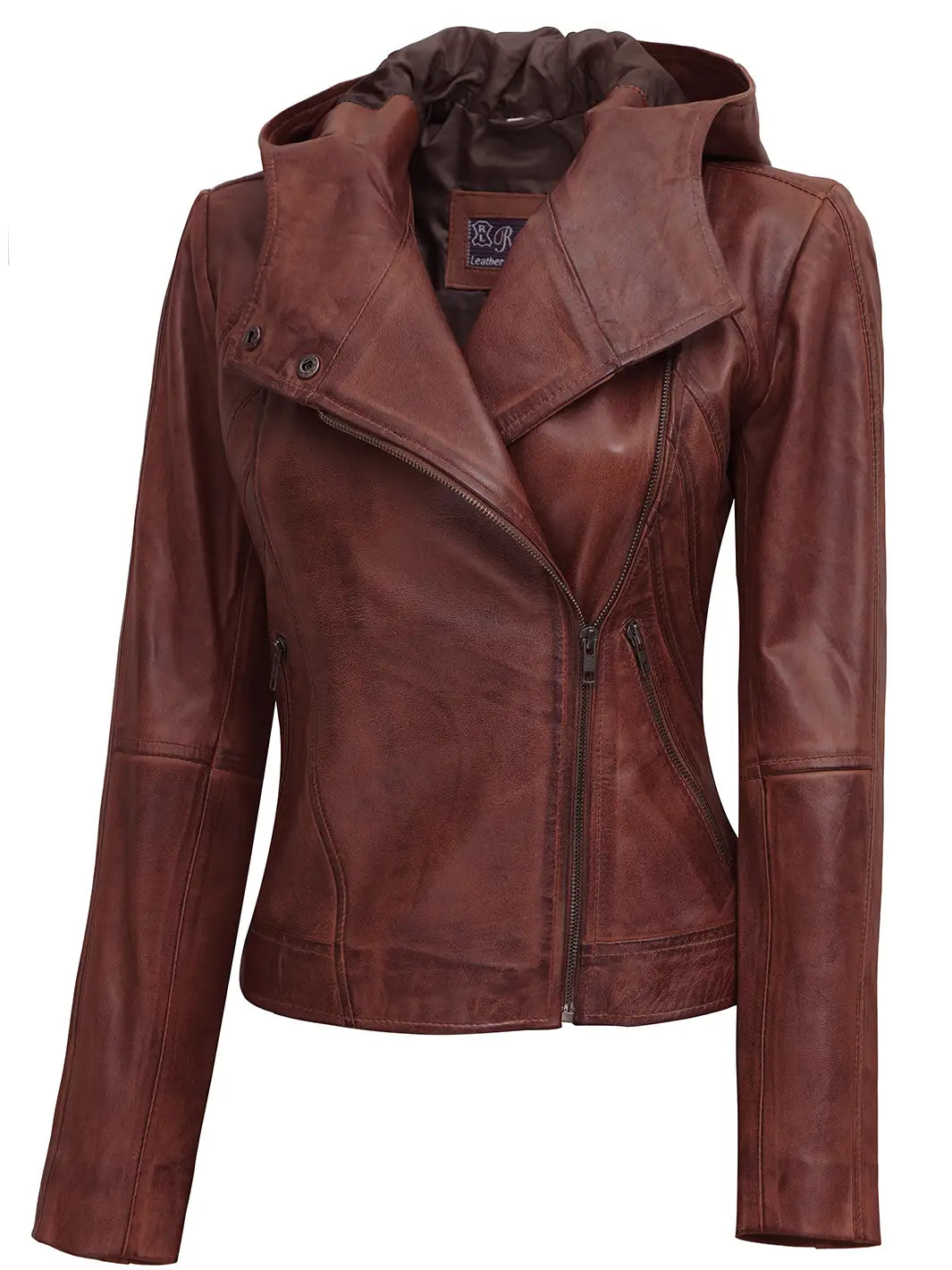 Womens leather jacket with hood