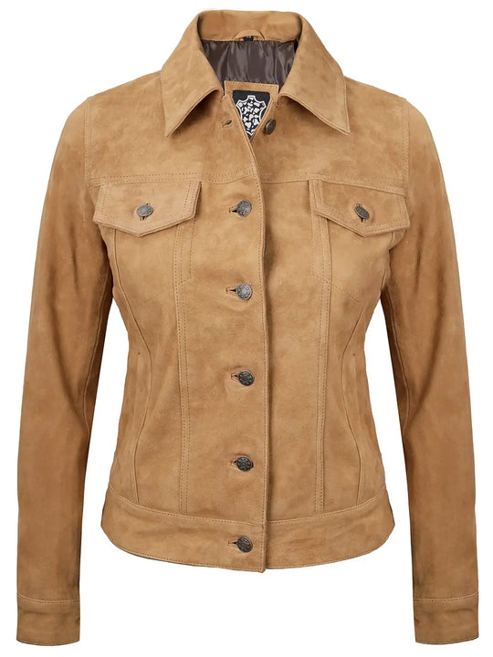 Womens light brown suede leather jacket