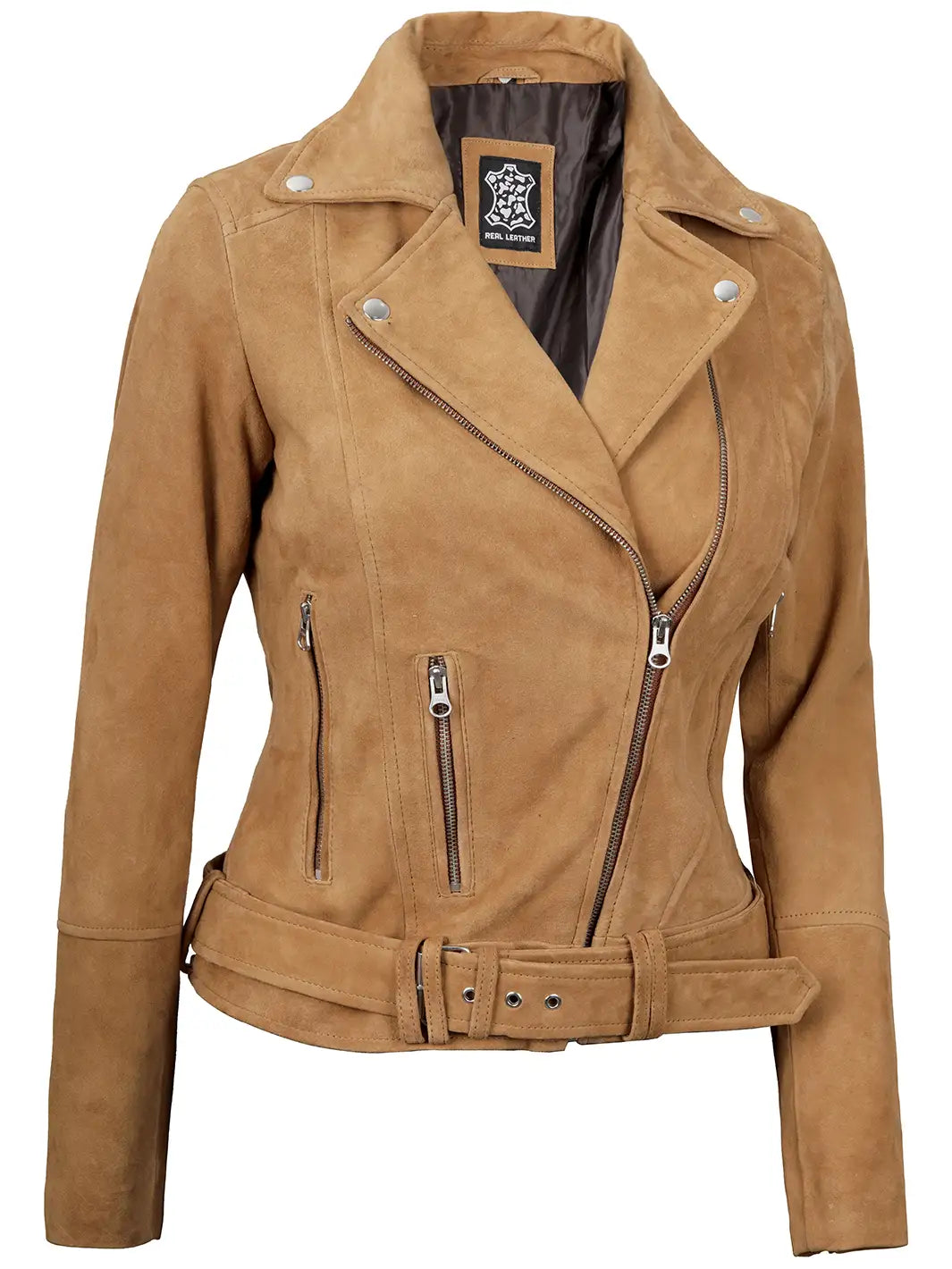 Womens light brown suede leather jacket