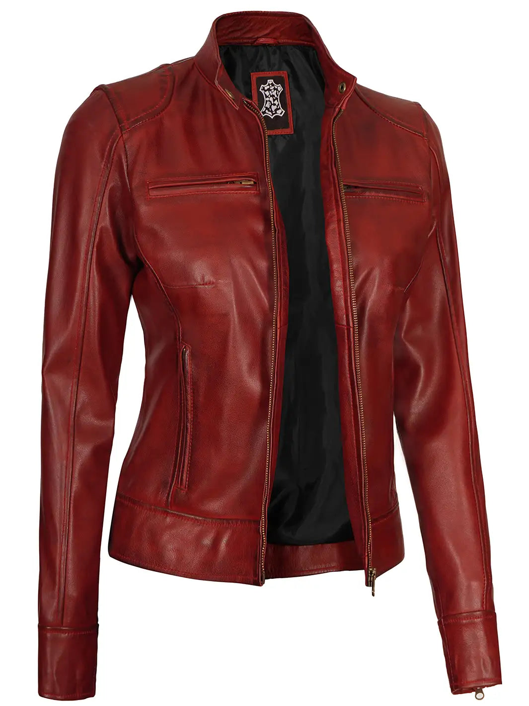 Womens maroon real leather jacket