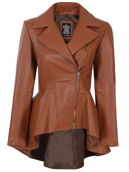 Women peplum leather jacket