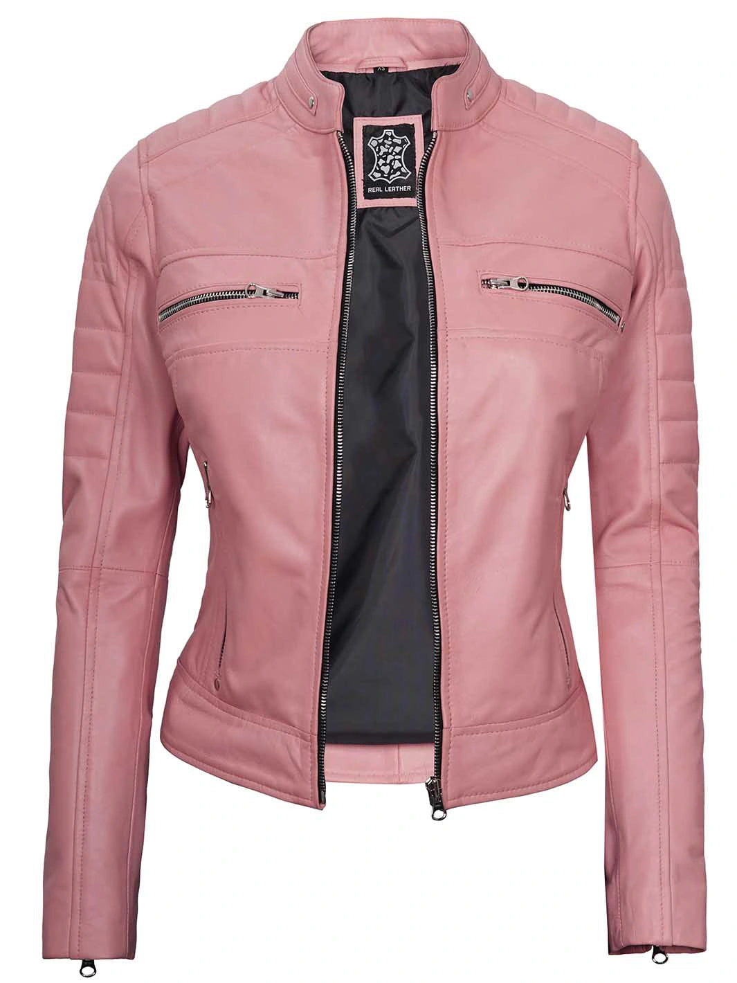 Womens pink real leather jacket