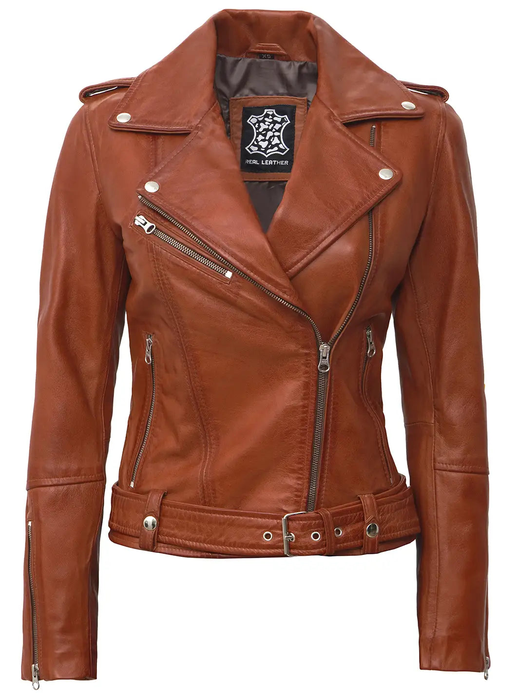 Women real leather biker jacket