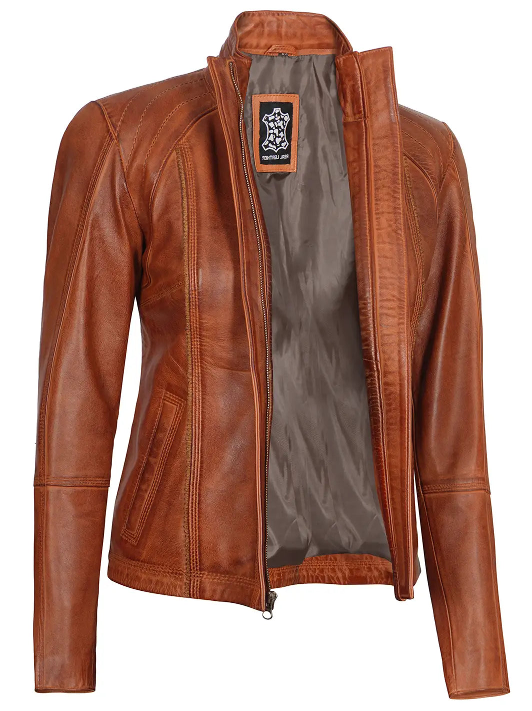 Women real leather biker jacket