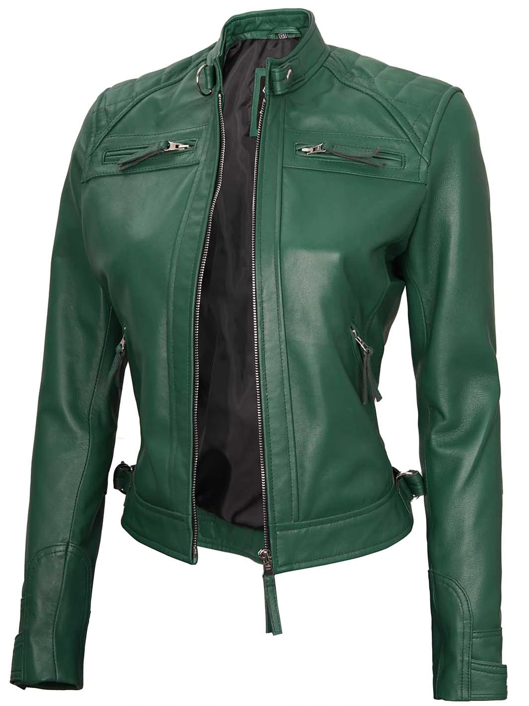 Green leather jacket for women