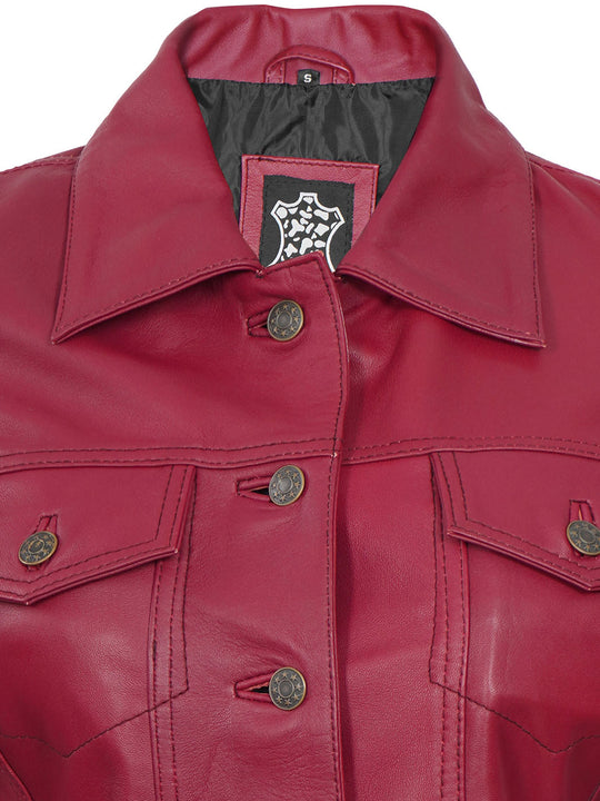 Womens Pink Trucker Leather jacket