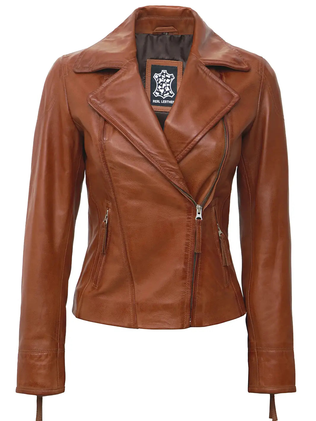 Women tan biker leather jacket