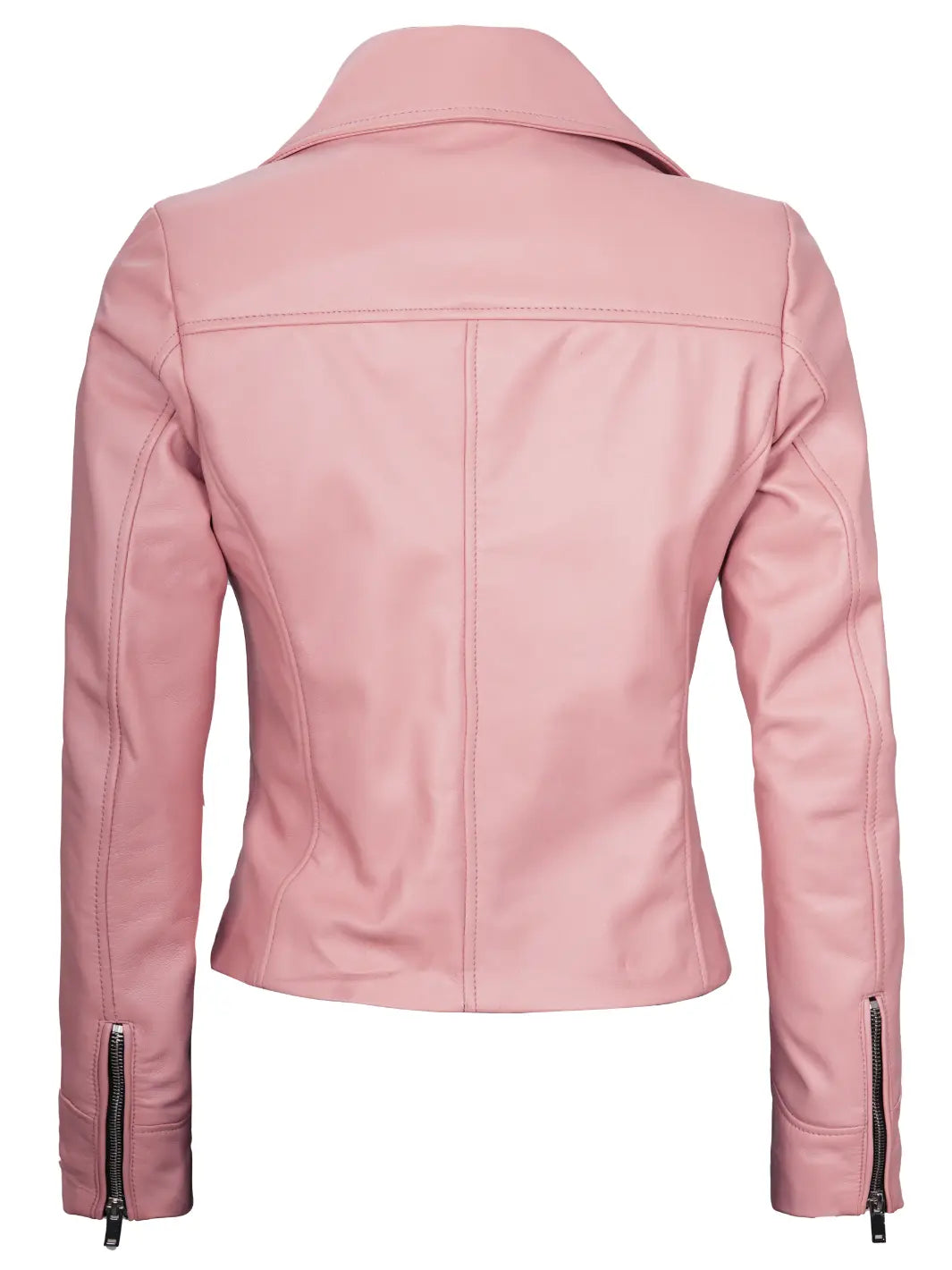 women pink leather jacket