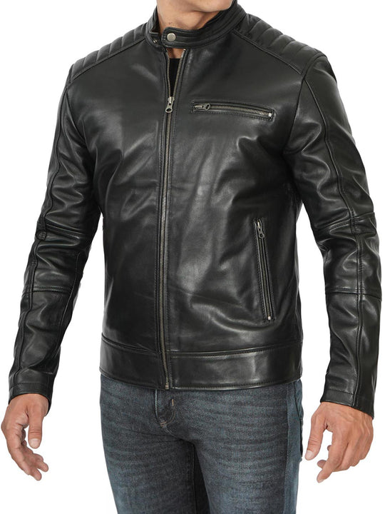 Black cafe Racer Leather Jacket