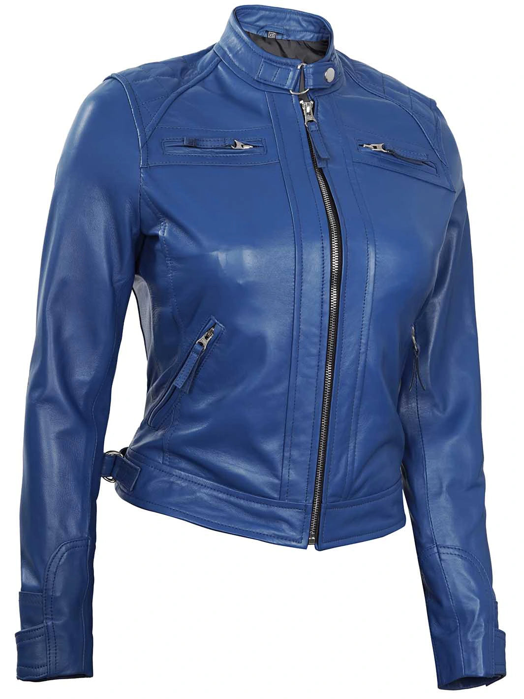Blue cafe racer leather jacket