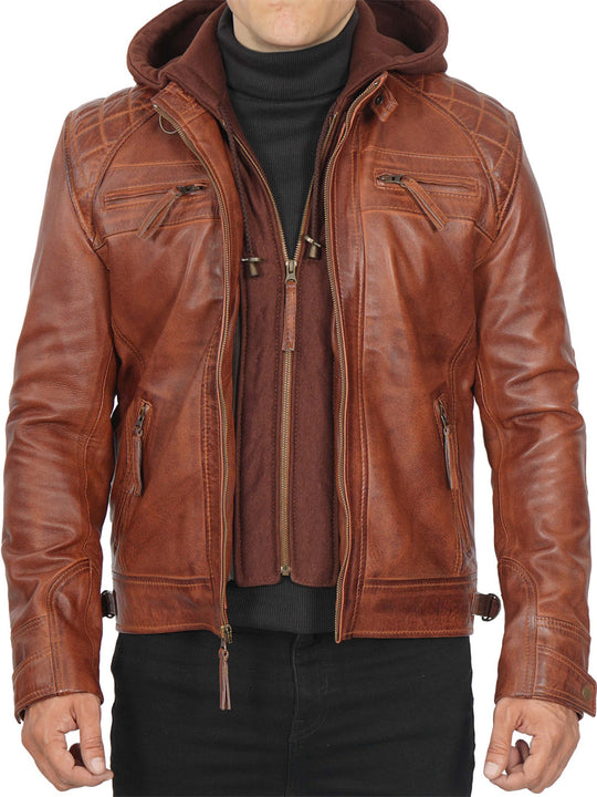 Mens hooded Real Leather Jacket